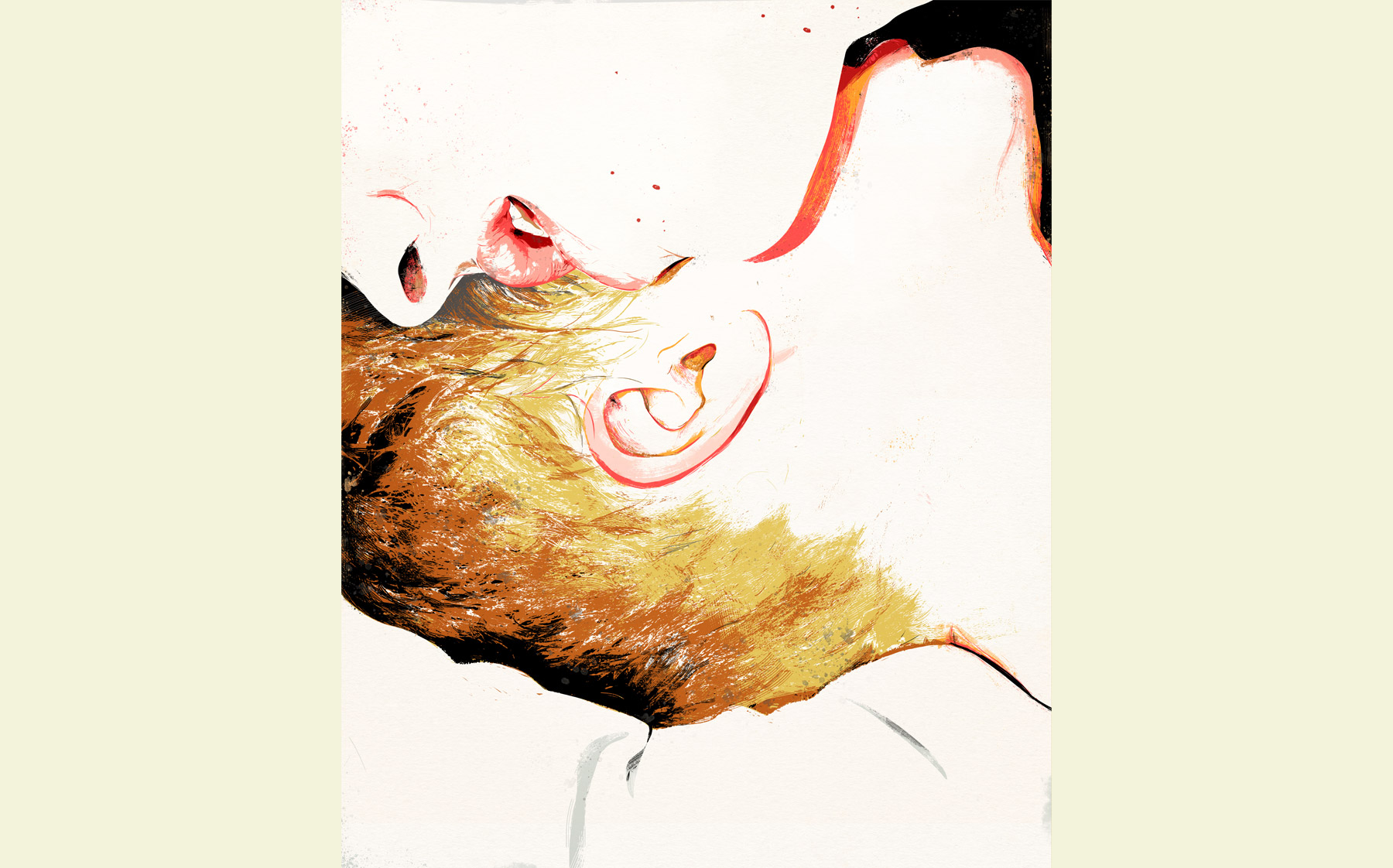 detail of female ear and male mouth