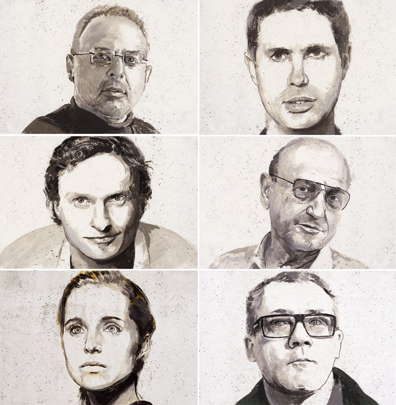 monochrome painted acrylic portraits of celebrities 